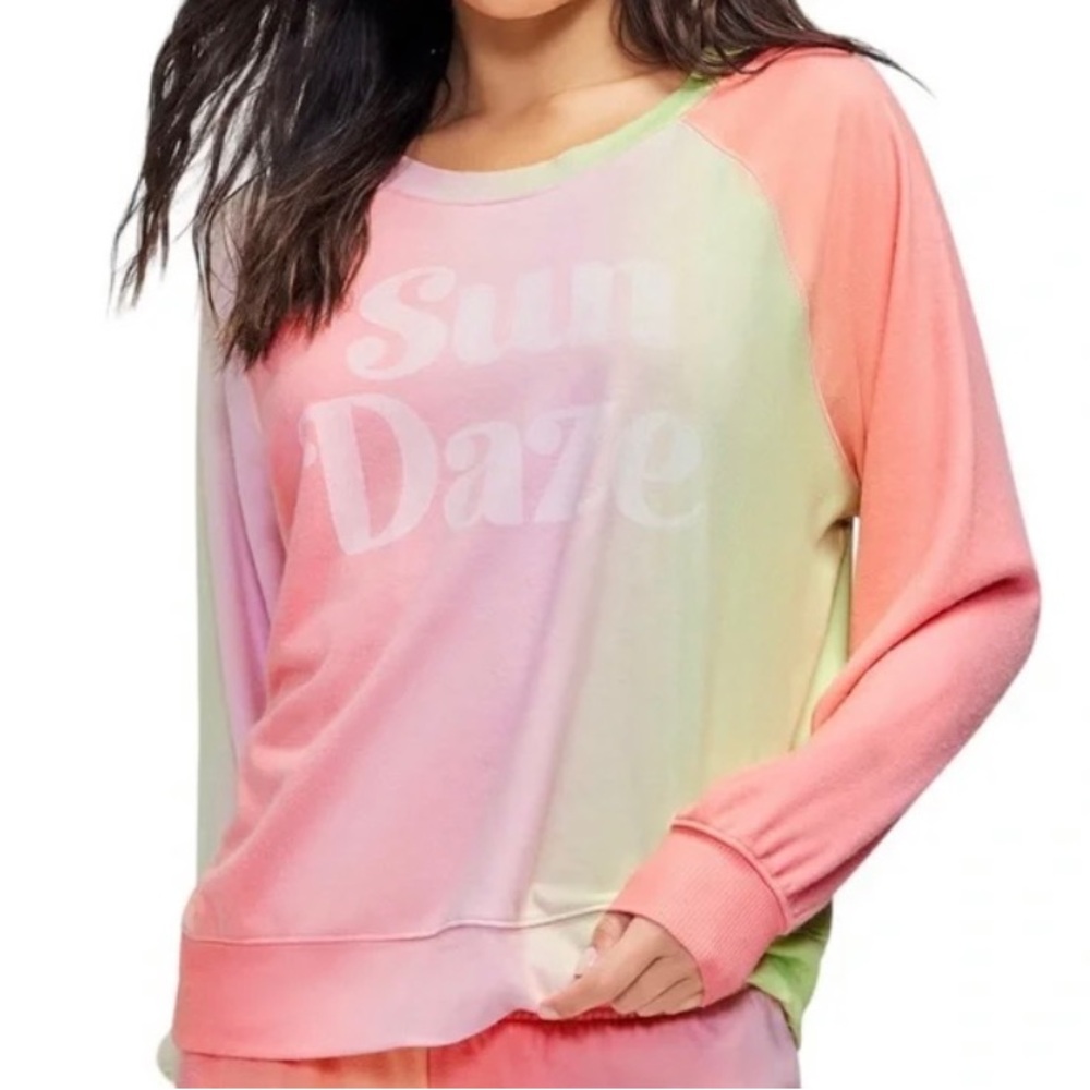 Wildfox Sweatshirt Women's Crew Neck Sun Daze Tie Dye Neon Sherbert XL